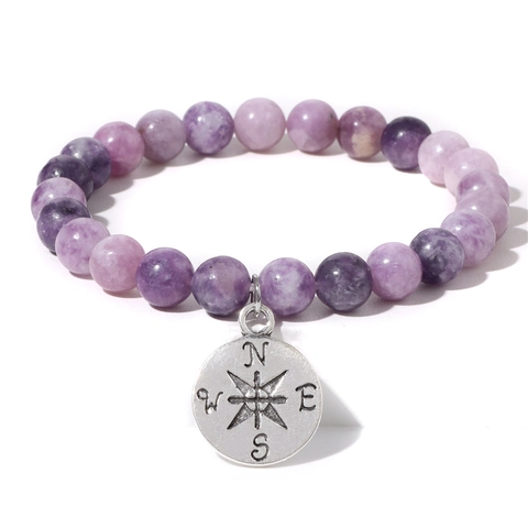 Vintage Achat Naturstein Perlenarmband Mit Legierung Kompass Anhänger Elastisches Seil Armband Für Herren Damen Retro Schmuck Geschenk