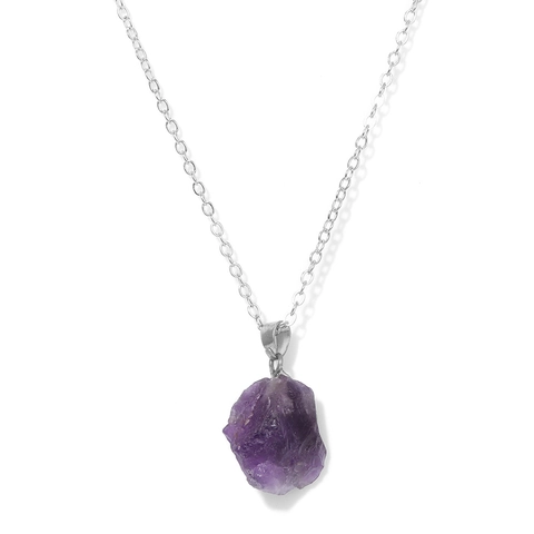 Irregular Natural Raw Stone Pendant Necklace For Women Gold Silver Alloy Chain Boho Amethyst Crystal Clavicle Necklace