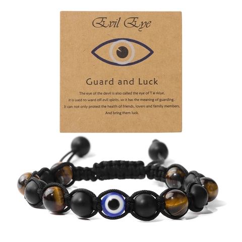 Natürlicher Tigerauge Stein Böser Blick Gewebtes Armband Handgefertigtes Achat Perlen Verstellbares Charm Armband Für Damen Herren