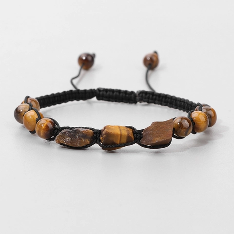 Pulsera Trenzada de Piedra Natural Vintage Para Hombre Mujer Hecha a Mano Piedra en Bruto Ojo de Tigre Ágata Pulsera de Cuerda Ajustable Joyería