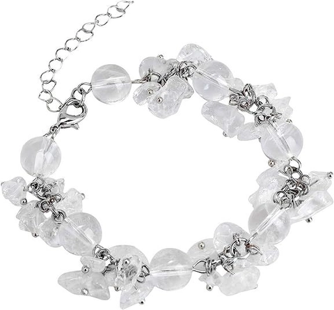 Bracelet en Pierre Naturelle Améthyste et Quartz Clair pour Femmes Fait à la Main Ajustable Bracelet en Chaîne d'Alliage