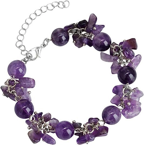 Bracelet en Pierre Naturelle Améthyste et Quartz Clair pour Femmes Fait à la Main Ajustable Bracelet en Chaîne d'Alliage