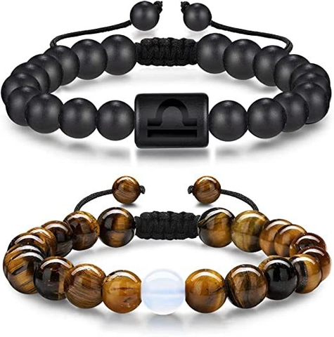 Natural Tiger Eye Agate Beads 12 Zodiac Constellation Bracelet Set For Men Women Handmade Braided Adjustable Stone Bracelet Jewelry Gift
