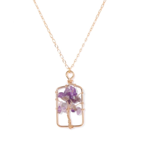 Collana con Ciondolo in Lega Placcata Oro e Cristallo Artificiale Viola Vintage per Donna Gioielli Fatti a Mano Stile Ametista
