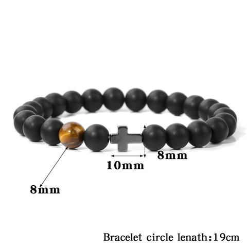 Natuursteen Hematiet Kruis Kraal Armband Retro Minimalistisch Elastisch Touw Tijgeroog Agaat Gebed Sieraden Voor Mannen Vrouwen
