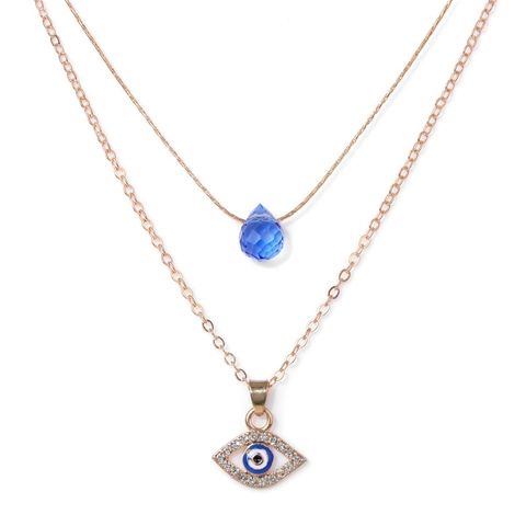 Evil Eye Layered Anhänger Halskette Set Für Damen Vintage Legierung Kristall Wassertropfen Doppel Kette Modeschmuck Geschenk