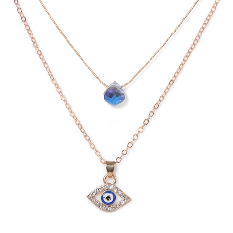 Evil Eye Layered Anhänger Halskette Set Für Damen Vintage Legierung Kristall Wassertropfen Doppel Kette Modeschmuck Geschenk