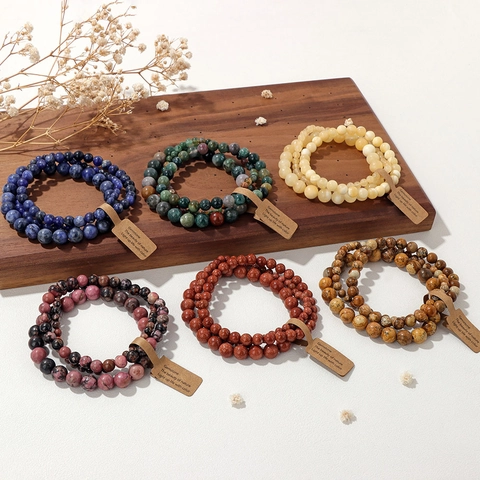 Bracciale di Perline in Pietra Naturale per Uomo Donna Fatto a Mano Elastico Perle di Pietre Preziose Gioielli Regalo Accessori Boho