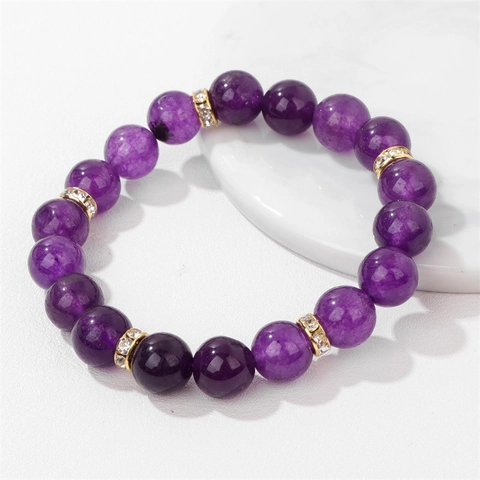 Bracciale di Perline in Pietra d'Agata da 10mm Bracciale Elastico Fatto a Mano Vintage Con Distanziatori in Lega di Strass per Uomo Donna Regalo d'Affari