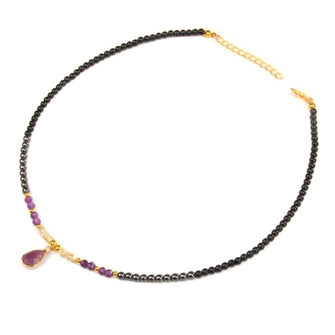 Handgemaakte Vintage Hematiet Kralenketting Voor Dames Waterdruppel Kunstkristal Hanger Vergulde Legering Sieraden Cadeaus
