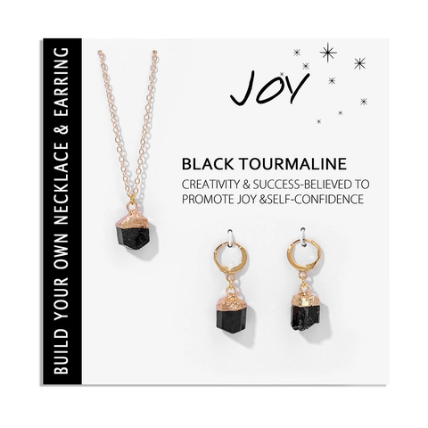 Collier Et Boucles d'Oreilles En Pierre Brute Naturelle Bohême Améthyste Irrégulière Quartz Clair Tourmaline Noire Alliage Plaqué Or Femme