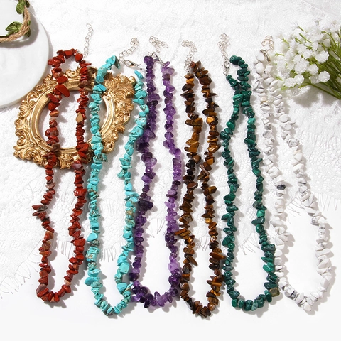 Unregelmäßige Natursteinperlen Halskette Retro Handgemachte Schlüsselbeinkette Für Damen Herren Unisex Böhmischer Schmuck Accessoire