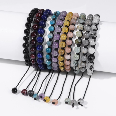 Braccialetto in Pietra Naturale Intrecciato a Mano Regolabile Bracciale di Perline Vintage Fatto a Mano Gioielli per Uomo Donna