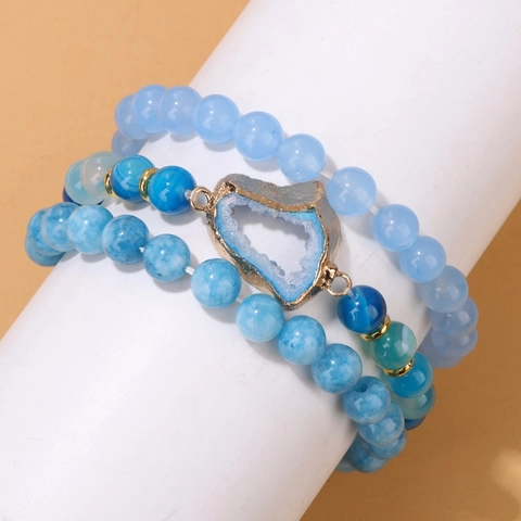 Ensemble Bracelet Perles Pierre Naturelle Vintage Bohème Druzy Géode Pendentif Élastique Énergie Guérison Bijoux