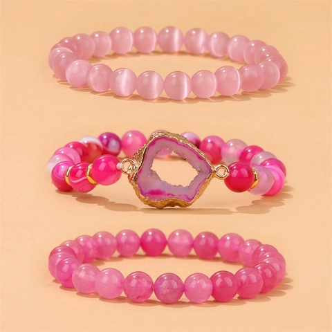 Ensemble Bracelet Perles Pierre Naturelle Vintage Bohème Druzy Géode Pendentif Élastique Énergie Guérison Bijoux