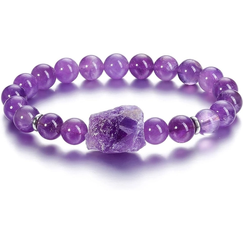 Pulsera de Cuentas de Ágata y Piedra en Bruto de Amatista Natural para Hombres Mujeres Vintage Amuleto de la Suerte Ojo de Tigre Cuarzo Rosa Cuerda Elástica Joyería Hecha a Mano