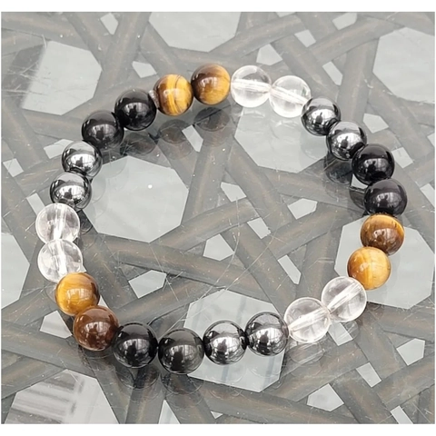 Vintage Tigerauge Obsidian Hämatit Bergkristall Perlenarmband Für Damen Herren Naturstein Elastisches Seil Schmuck Geschenk