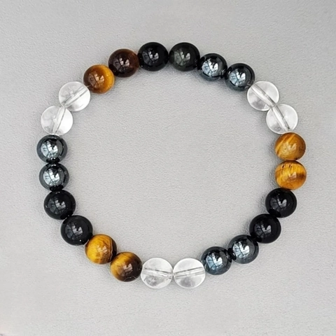 Vintage Tigerauge Obsidian Hämatit Bergkristall Perlenarmband Für Damen Herren Naturstein Elastisches Seil Schmuck Geschenk