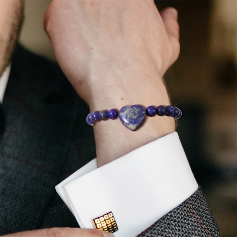 Naturstein Kristall Perlen Elastisches Armband Mit Großem Herzanhänger Amethyst Tigerauge Rosenquarz Lapislazuli Damen Schmuck
