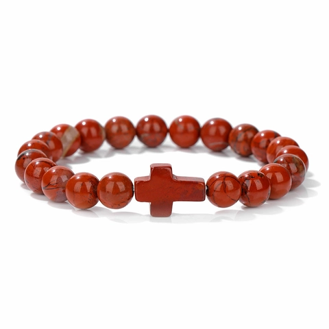 Bracciale Vintage in Pietra Naturale con Perline e Croce per Uomo Donna Agata Occhio di Tigre Ametista Gioielli Yoga Elastici