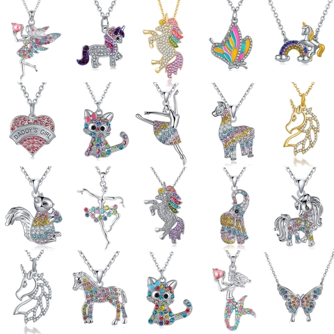 Legering Strass Dier Hanger Halsketting Cartoon Eenhoorn Vlinder Kat Olifant Zeemeermin Ballet Meisje Hart Sieraden Cadeau