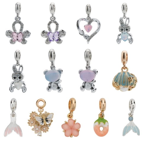 DIY Alloy Crystal Rhinestone Charms Pendants For Jewelry Making Bracelet Necklace Butterfly Heart Bear Rabbit Fishtail Enamel Jewelry Findings Handcraft Women Girl