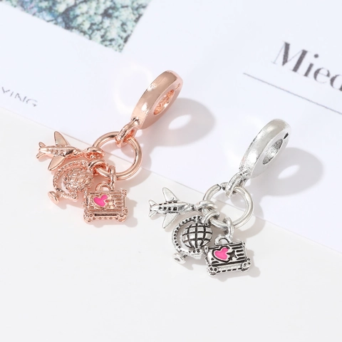Travel Theme Alloy Airplane Earth Suitcase DIY Charm Pendant For Women Bracelet Necklace Jewelry Decoration