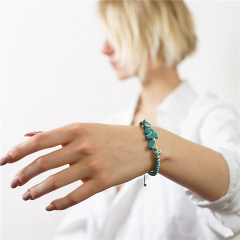 Bracciale Intrecciato in Pietra Naturale Irregolare Triturata Boho Corda Regolabile Gioielli a Mano Per Uomo Donna Agata