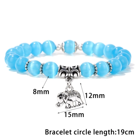 Braccialetto in Perle di Agata e Pietra Occhio di Gatto per Donna Ciondolo Elefante in Lega Vintage Fatto a Mano Gioielli Unisex