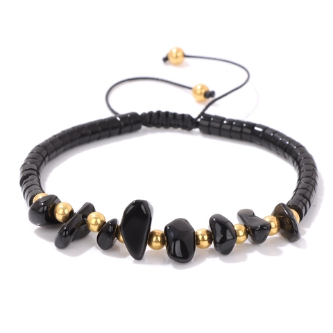 Bracciale Intrecciato in Pietra Naturale Irregolare Triturata Boho Corda Regolabile Gioielli a Mano Per Uomo Donna Agata