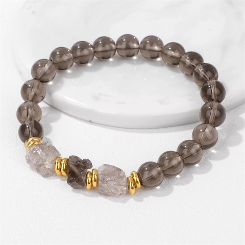 Braccialetto di Perline in Pietra Naturale per Uomo Donna Pietre Grezze Energetiche Perline Irregolari Con Distanziatore Oro Gioielli Retro