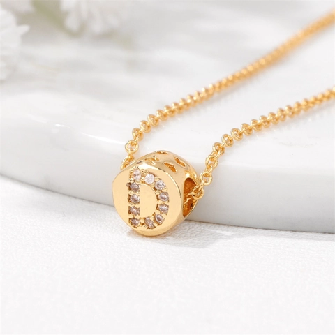Gold Plated Copper Initial Letter Necklace For Women Cubic Zirconia Alphabet A-Z Cylinder Pendant Jewelry Gift