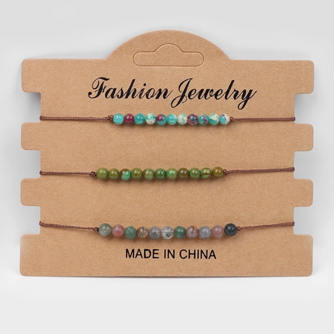 Set di Braccialetti con Perline in Pietra Naturale Intrecciati a Mano Regolabili Vintage Gioielli per Uomo Donna
