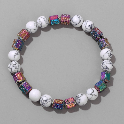 Bracelet de Perles en Agate pour Homme Fait à la Main Perles de Pierre de Lave Électroplaquées Colorées Fil Élastique Bijoux Tendance Homme