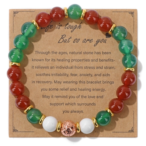 Natural Stone Healing Energy Beaded Bracelet For Women Men With Inspirational Message Card Elastic Adjustable Jewelry Gift