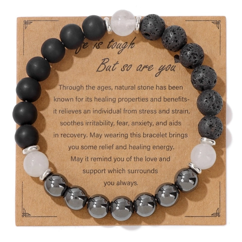 Natural Stone Healing Energy Beaded Bracelet For Women Men With Inspirational Message Card Elastic Adjustable Jewelry Gift