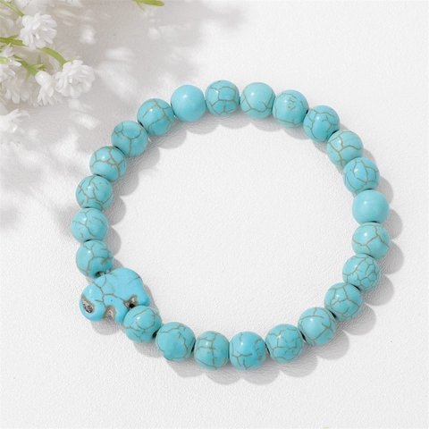 Natural Stone Elephant Beaded Bracelet Bohemian Style Elastic Strand Bracelet Vintage Jewelry For Women Men Everyday Gift