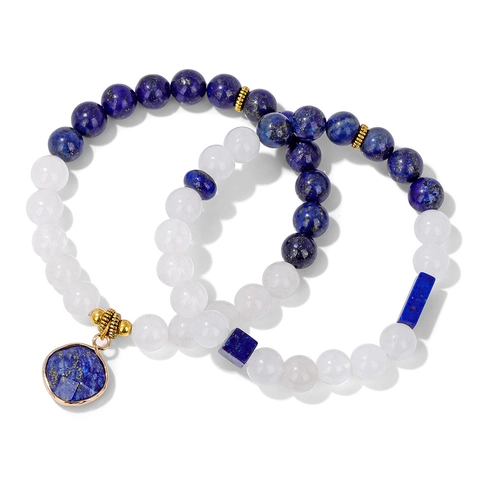 Naturstein Achat Doppelschichtige Perlenarmband Mit Vergoldetem Geometrischem Anhänger Handgefertigter Modeschmuck Für Damen