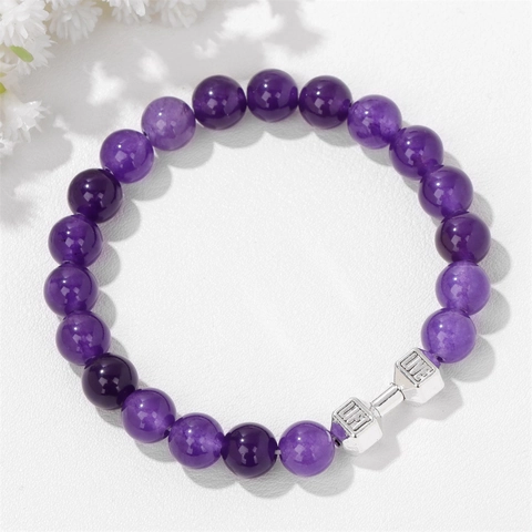 Fitness Dumbbell Beaded Bracelet For Men Women Natural Lava Stone Tiger Eye Agate Strength Inspirational Sporty Elastic Handmade Jewelry Bracelet