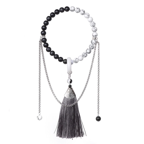 Vintage Chinese Style Yin Yang Tai Chi Tassel Beaded Bracelet Handmade Stone Bead Prayer Chain Jewelry For Meditation Unisex