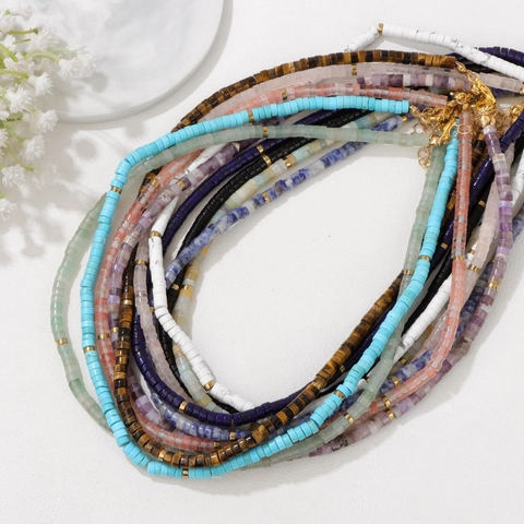 Bohemian Turquoise Handmade Beaded Necklace For Women Natural Stone Alloy Geometric Heishi Necklace With Extender Chain Fashion Jewelry