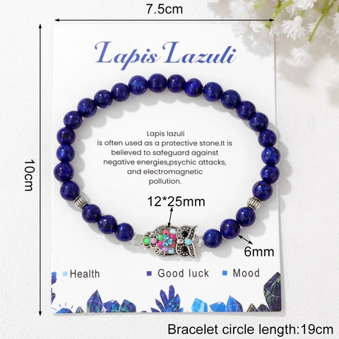 Bracciale Elastico da Uomo con Perline in Pietra Naturale Gufo Vintage Occhio di Tigre Pietra Lavica Lapislazzuli Gioielli con Carta Regalo