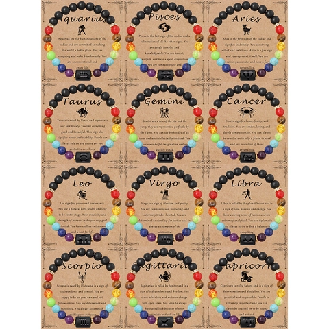 Bracciale in Pietra Naturale con Perline per Uomo Donna Agata Opaca Segni Zodiacali Braccialetto Elastico Gioielli Fatti a Mano Regalo di Compleanno
