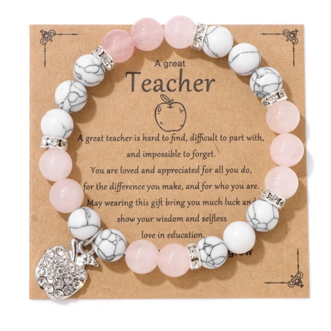 Lehrer Wertschätzung Geschenk Naturstein Perlen Armband Mit Strass Apfel Anhänger Legierung Türkis Schmuck Für Damen