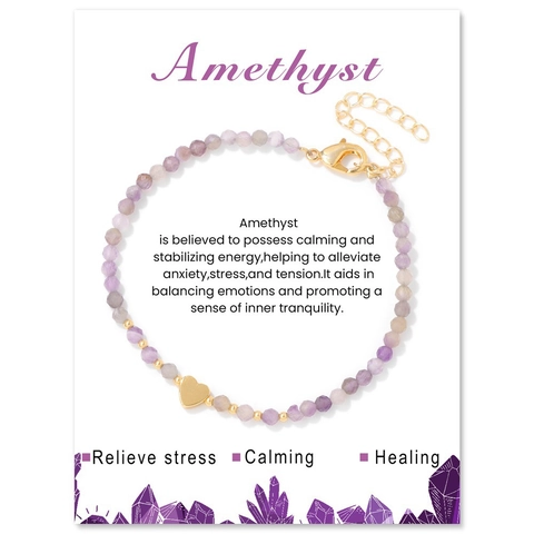 Natural Stone Bead Heart Bracelet For Women Handmade Bohemian Healing Crystal Amethyst Rose Quartz Adjustable Chain Jewelry