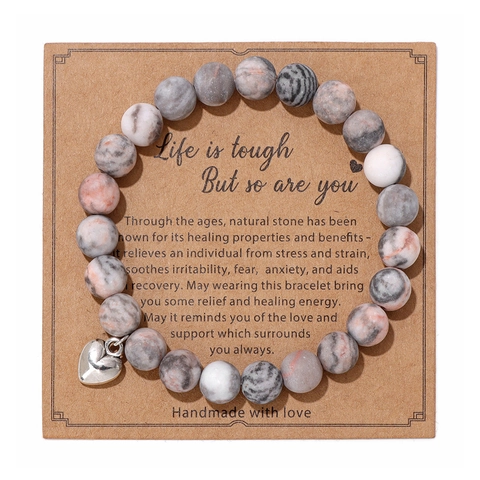 Handgefertigtes Naturstein Perlenarmband Mit Legierung Herzanhänger Für Damen Inspirierender Heilender Schmuck Geschenk Für Sie
