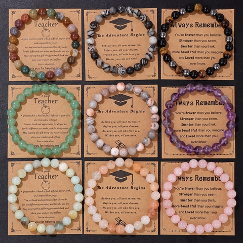 Natuursteen Kralen Armband Met Wenskaart Afstuderen Leraar Bedankt Kristallen Kralen Elastische Handsieraden Vrouwen