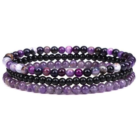 Naturstein Perlen Armband Set Für Damen Elastisch Amethyst Achat Tigerauge Kristall Stapelbar Heilenergie Schmuck Armband