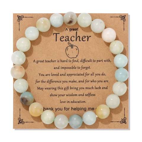 Natuursteen Kralen Armband Met Wenskaart Afstuderen Leraar Bedankt Kristallen Kralen Elastische Handsieraden Vrouwen