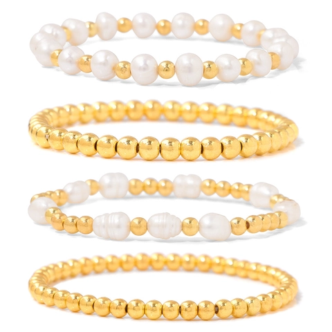 Bracelet Perle d'Eau Douce Irrégulière Fait à la Main Perles Plaquées Or pour Femmes Bijoux Élastiques Bohème Cadeau